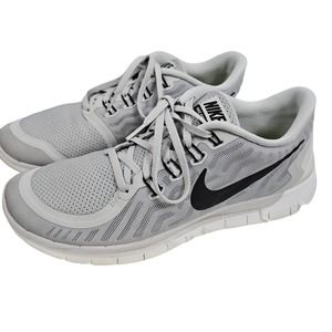 Nike Free 5.0 Womens Shoe Size 11 Gray And White With Black Nike Swoosh EUC